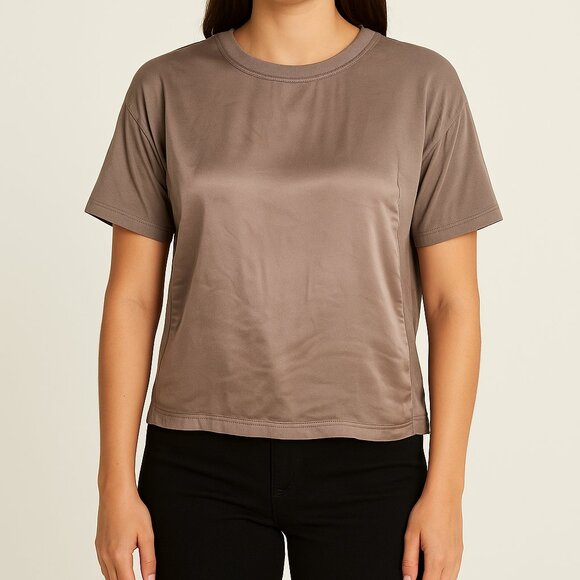 Hudson Los Angeles Satin & Modal Mixed Media Blouse Taupe Size Small - Picture 1 of 8